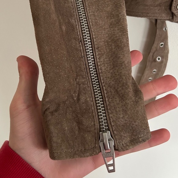 BLANKNYC Brown Suede Leather Moto Jacket Biker Style Buckle Belt Size Medium - Picture 8 of 11